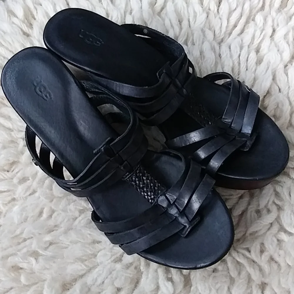 Black Women's UGG Strappy Slip-On Sandals